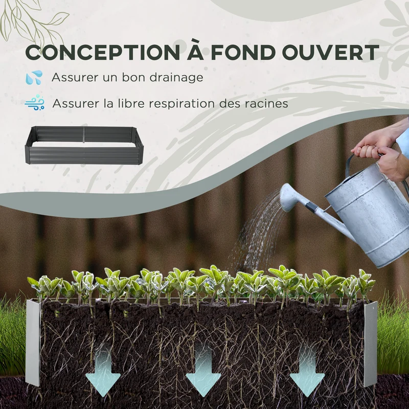 Carré potager rectangulaire 180 x 90 x 29,5 cm tuteur tomates pratique résistant intempéries moderne en acier gris foncé 21_0004286