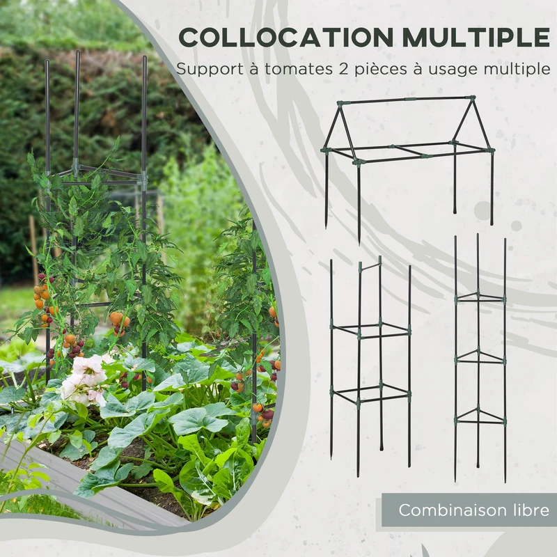 Carré potager rectangulaire 180 x 90 x 29,5 cm tuteur tomates pratique résistant intempéries moderne en acier gris foncé 21_0004286