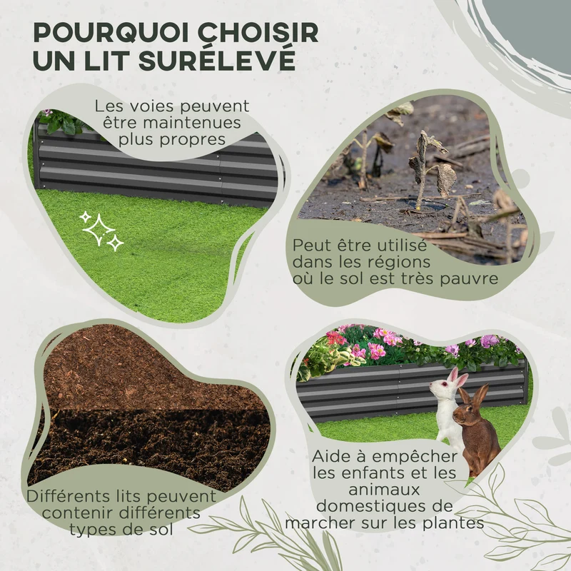 Carré potager rectangulaire 180 x 90 x 29,5 cm tuteur tomates pratique résistant intempéries moderne en acier gris foncé 21_0004286