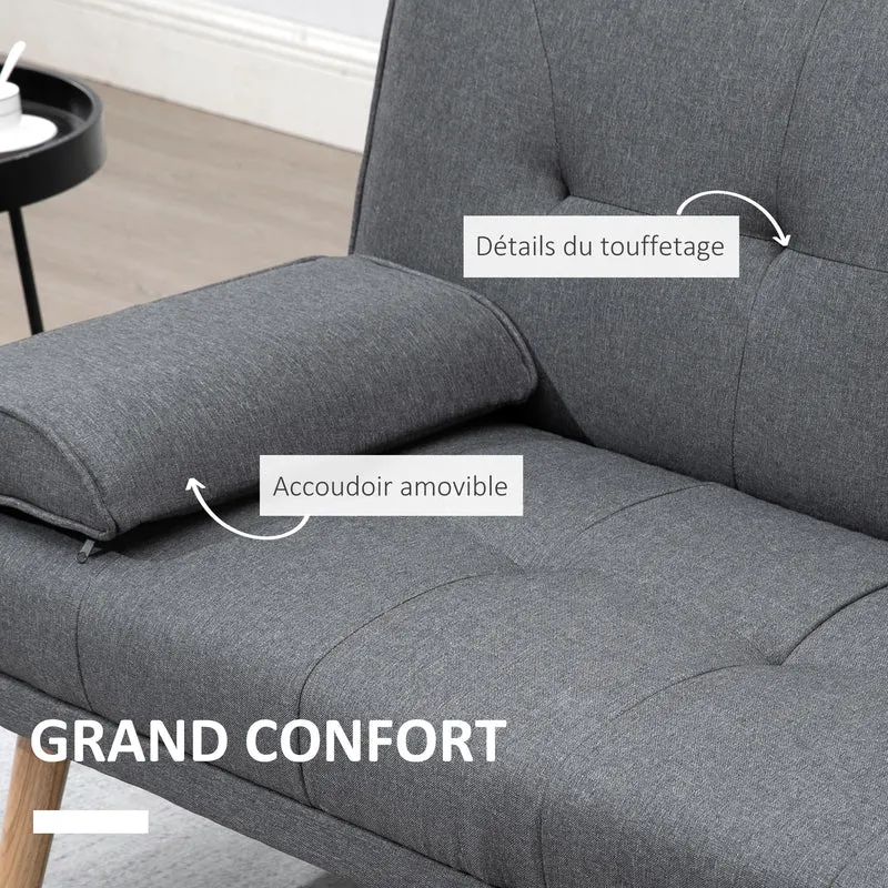 Canapé convertible 3 places 181 x 77 x 78 cm dossier 3 positions convertible en lit scandinave cosy en tissu gris foncé 21_0001753
