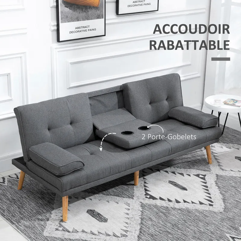 Canapé convertible 3 places 181 x 77 x 78 cm dossier 3 positions convertible en lit scandinave cosy en tissu gris foncé 21_0001753