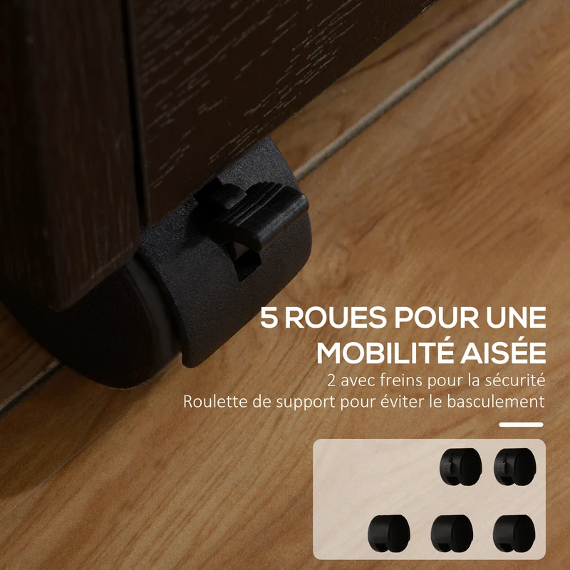 Caisson de bureau 39,2 x 40 x 65,4 cm 3 tiroirs dont 1 verrouillable 5 roulettes pivotantes design épuré en MDF noir 21_0002436