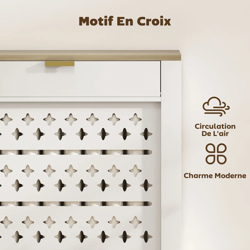 Cache-radiateur placard rabattable et étagère supérieure 78 x 19 x 95,5 cm rangements sécurisés moderne en MDF blanc 21_0001151