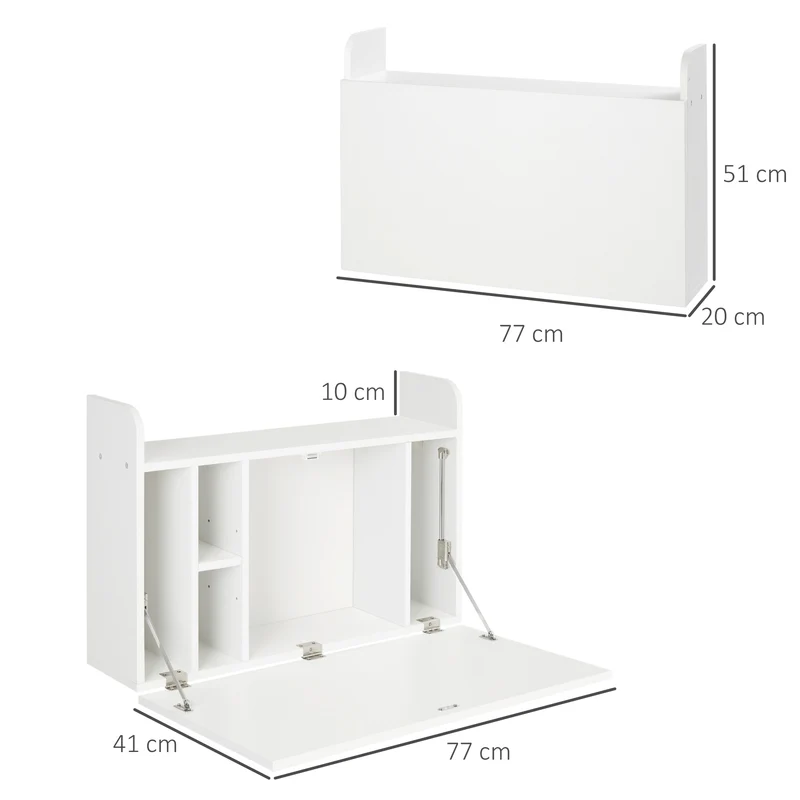 Bureau mural rabattable 77 x 20 x 51 cm gain de place rangement pour salon épuré moderne en panneau de particules blanc 21_0002485