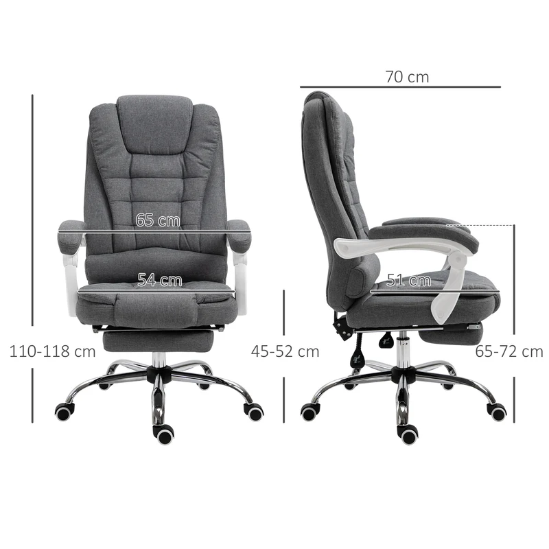 Fauteuil de bureau ergonomique 66 x 70 x 118 cm dossier inclinable reposepied pliable contemporain en lin gris 21_0006164