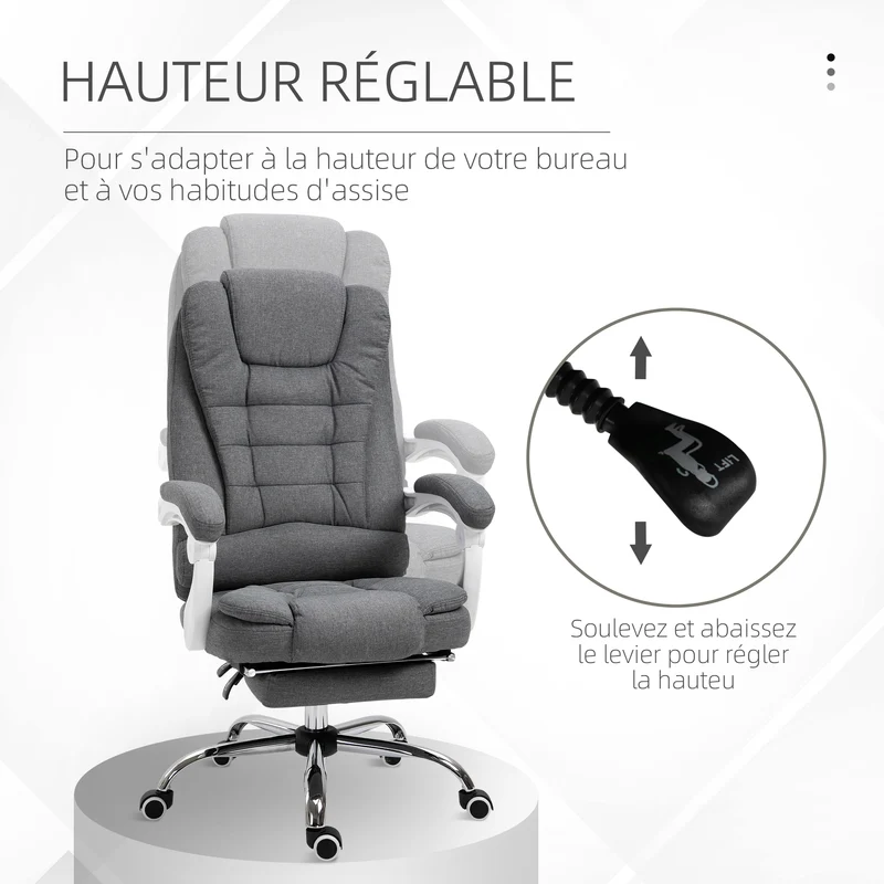 Fauteuil de bureau ergonomique 66 x 70 x 118 cm dossier inclinable reposepied pliable contemporain en lin gris 21_0006164