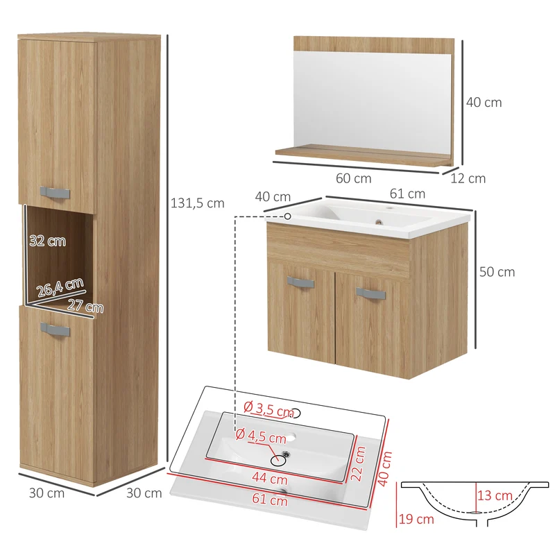 Ensemble meubles salle de bain mural 61 x 40 x 50 cm rangement optimisé moderne en panneau de particules bois naturel 21_0001980