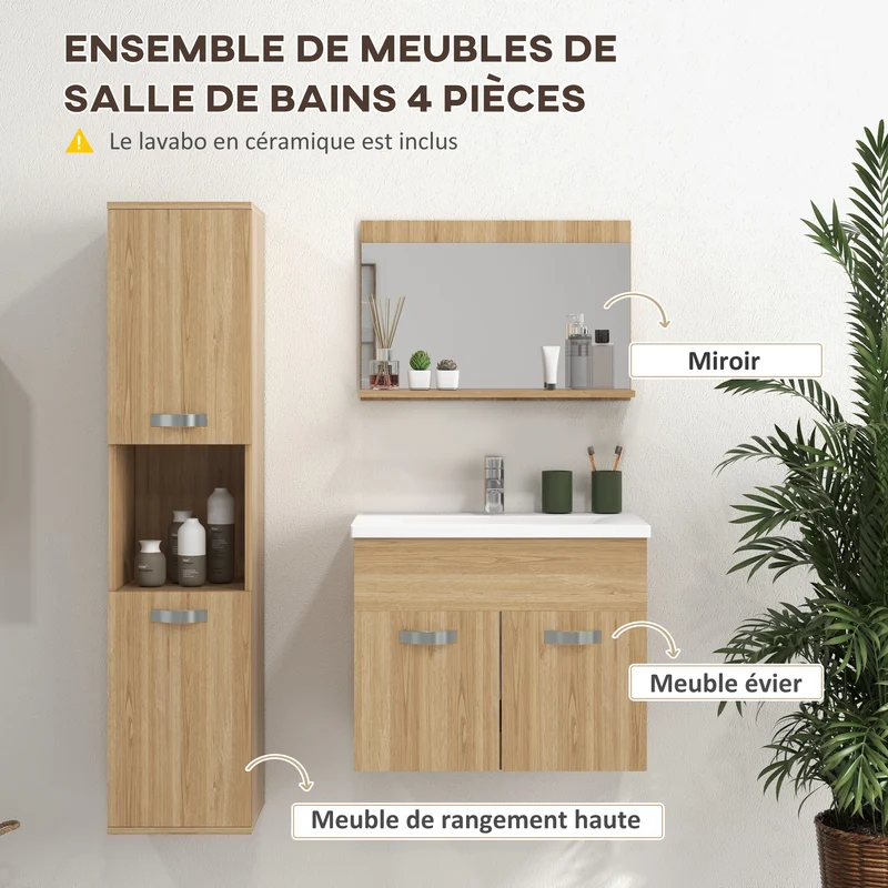 Ensemble meubles salle de bain mural 61 x 40 x 50 cm rangement optimisé moderne en panneau de particules bois naturel 21_0001980
