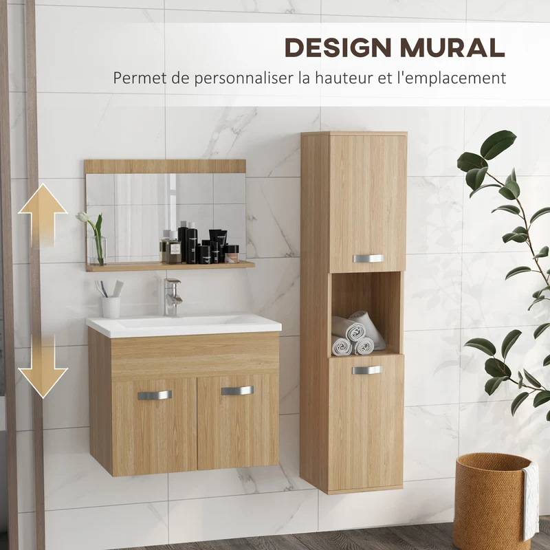 Ensemble meubles salle de bain mural 61 x 40 x 50 cm rangement optimisé moderne en panneau de particules bois naturel 21_0001980