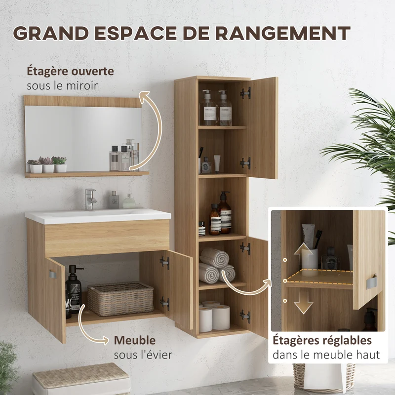 Ensemble meubles salle de bain mural 61 x 40 x 50 cm rangement optimisé moderne en panneau de particules bois naturel 21_0001980
