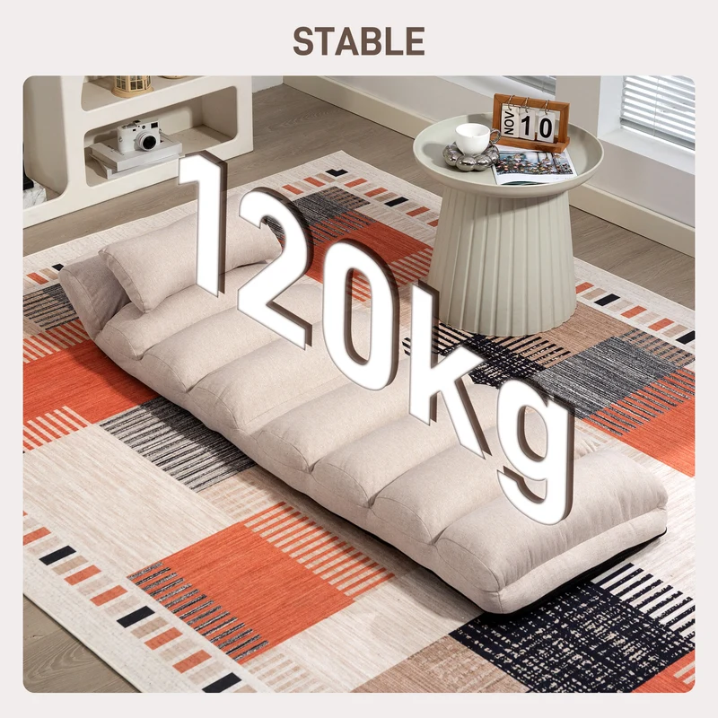 Chauffeuse 1 place convertible 58 x 119 x 78 cm dossier réglable 5 positions assise mousse moderne en polyester beige 21_0003505