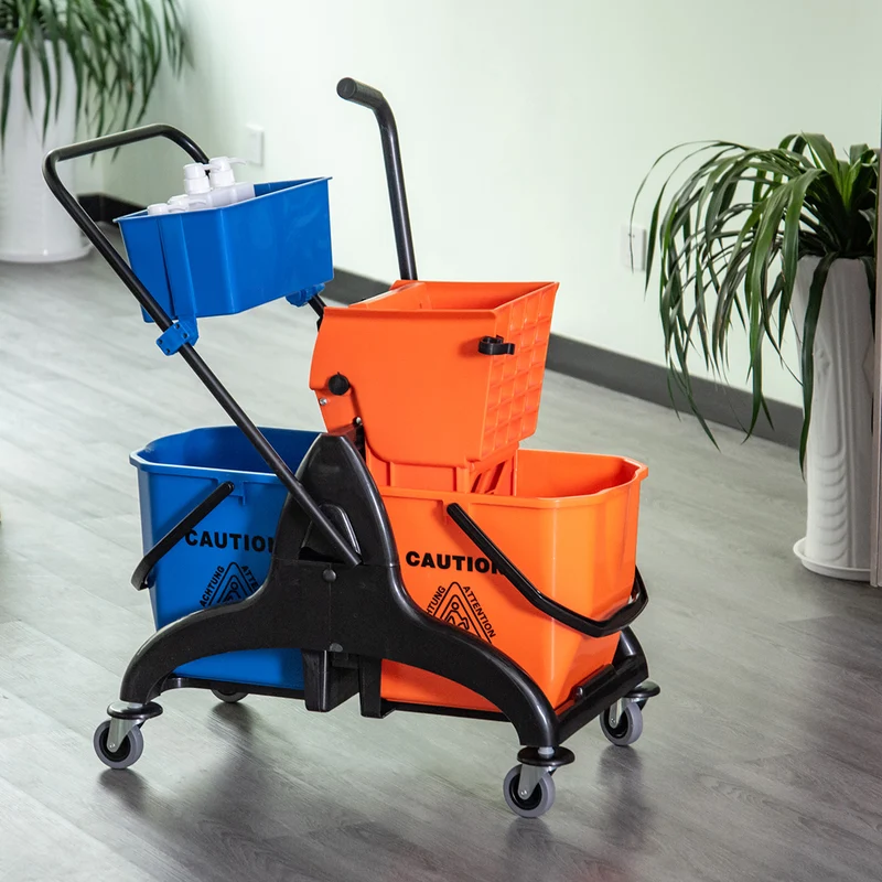 Chariot de ménage essoreuse latérale 78 x 45 x 95 cm rapide facile à manœuvrer style industriel en polypropylène orange 21_0000928