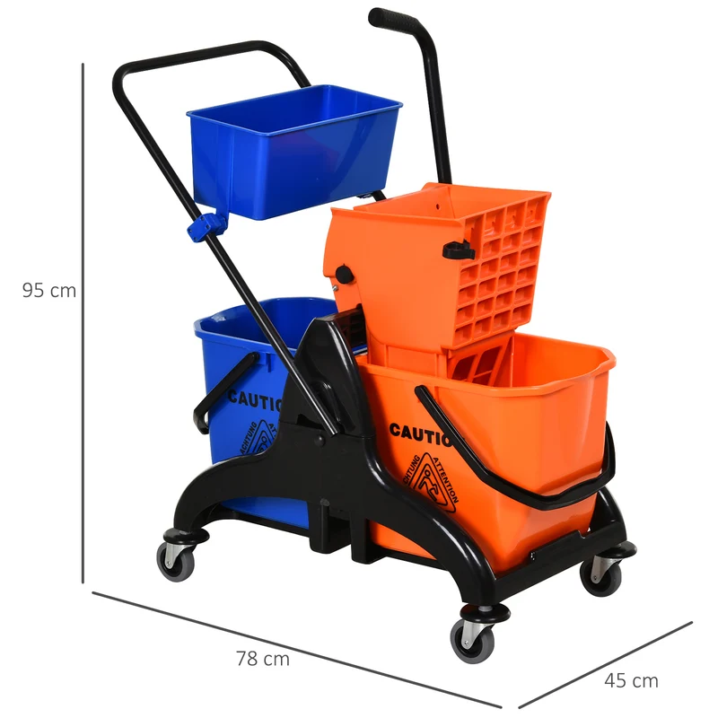 Chariot de ménage essoreuse latérale 78 x 45 x 95 cm rapide facile à manœuvrer style industriel en polypropylène orange 21_0000928