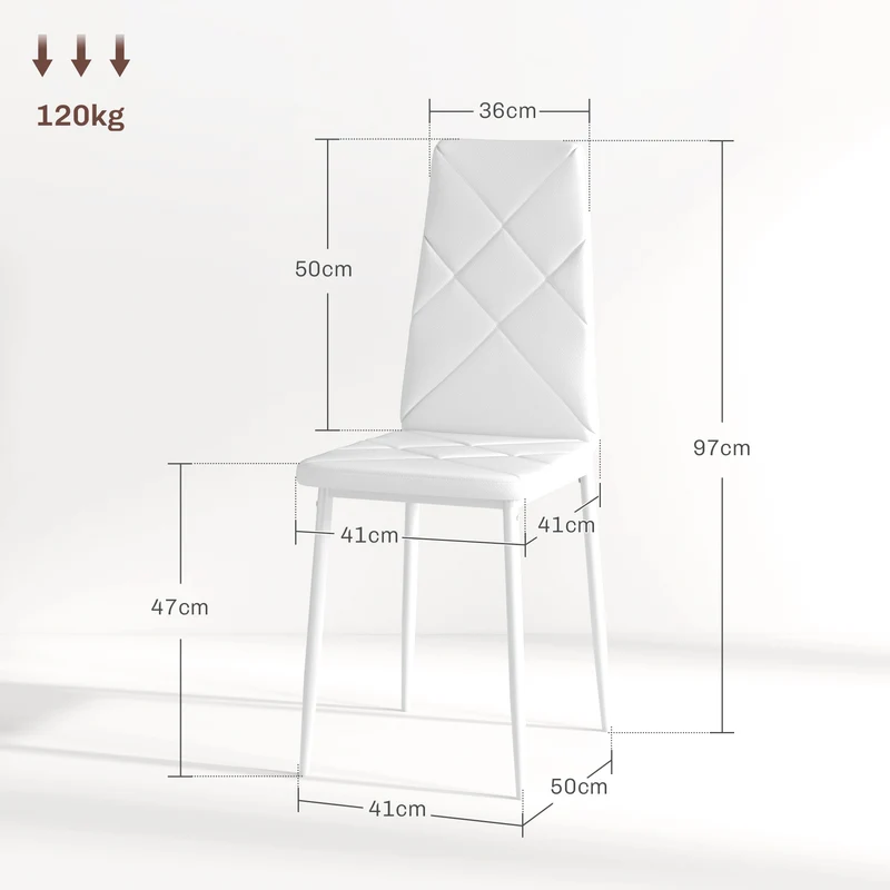 Chaise de salle à manger dossier haut assise capitonnée 41 x 50 x 97 cm antidérapant design entretien facile en PU blanc 21_0002316