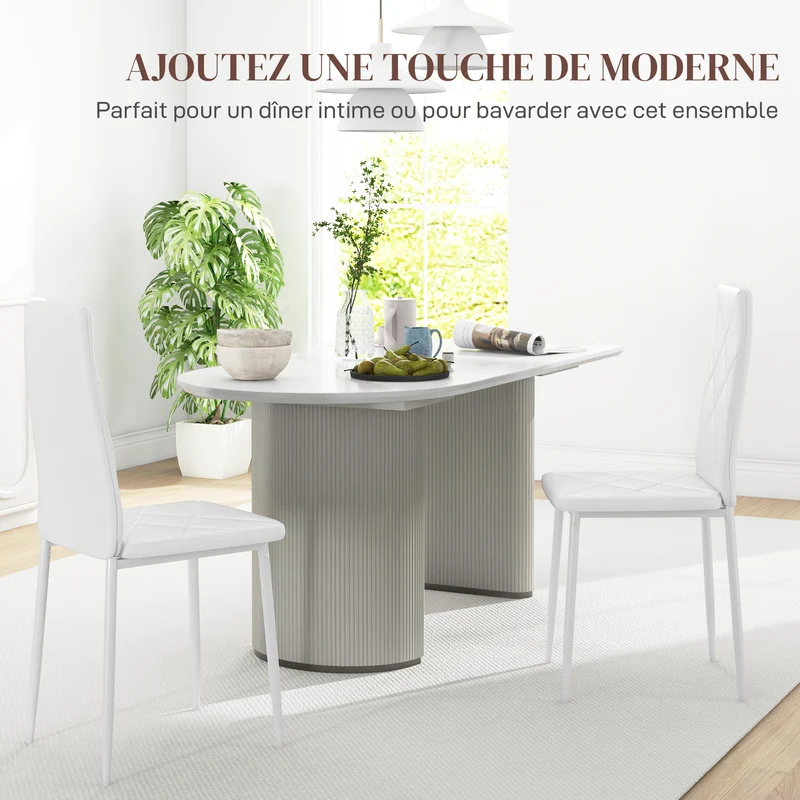 Chaise de salle à manger dossier haut assise capitonnée 41 x 50 x 97 cm antidérapant design entretien facile en PU blanc 21_0002316