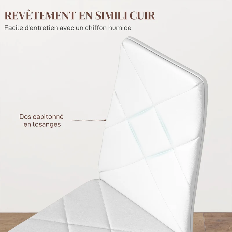 Chaise de salle à manger dossier haut assise capitonnée 41 x 50 x 97 cm antidérapant design entretien facile en PU blanc 21_0002316
