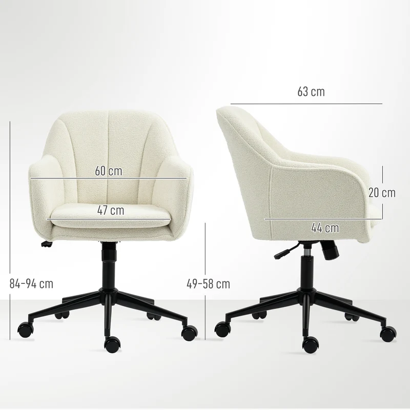 Chaise de bureau capitonnée ergonomique hauteur réglable bascule 60 x 63 x 84-94 cm moderne épuré en polyester beige 21_0006316