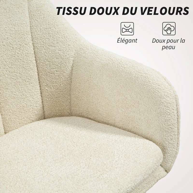Chaise de bureau capitonnée ergonomique hauteur réglable bascule 60 x 63 x 84-94 cm moderne épuré en polyester beige 21_0006316