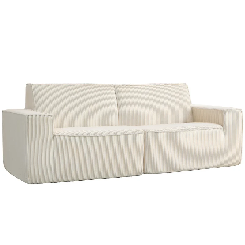 Canapé 3 places salon 230 x 90 x 85 cm assise mousse haute densité base antidérapante moderne en velours côtelé beige 21_0003508