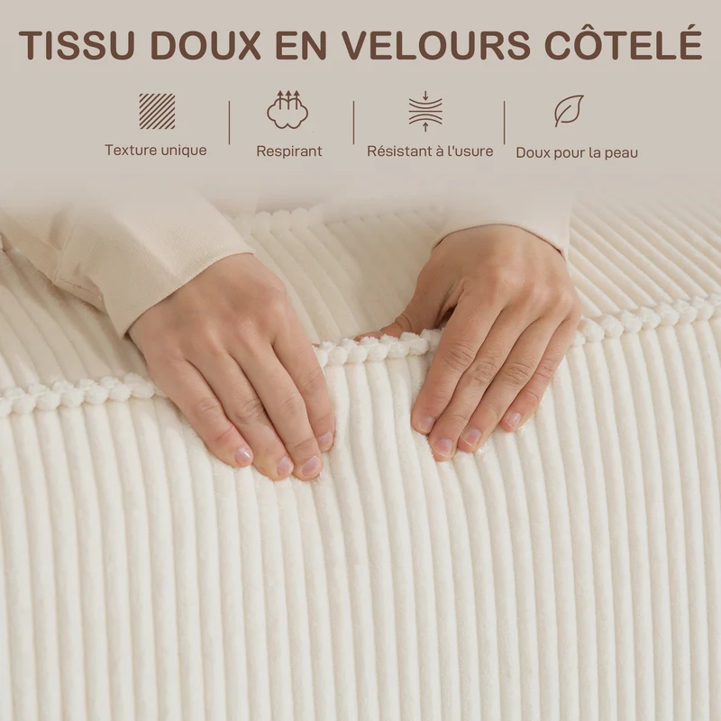 Canapé 3 places salon 230 x 90 x 85 cm assise mousse haute densité base antidérapante moderne en velours côtelé beige 21_0003508