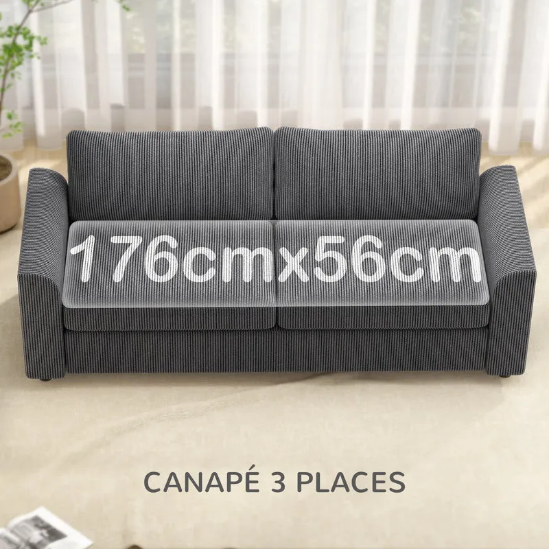 Canapé 3 places salon 212 x 80 x 88 cm confort ressorts et mousse style contemporain cosy en velours côtelé gris foncé 21_0003497