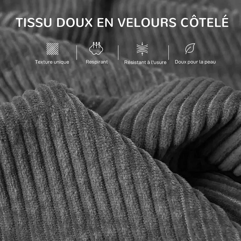 Canapé 3 places salon 212 x 80 x 88 cm confort ressorts et mousse style contemporain cosy en velours côtelé gris foncé 21_0003497