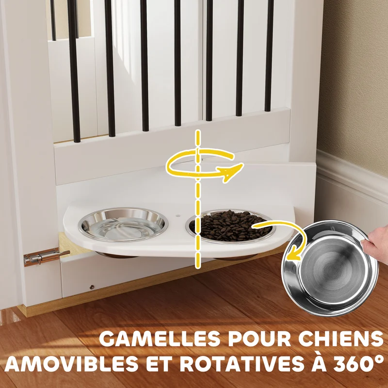 Cage pour chien table d'appoint 80 x 55 x 71,5 cm bols rotatifs amovibles style moderne en panneau de particules blanc 21_0007310