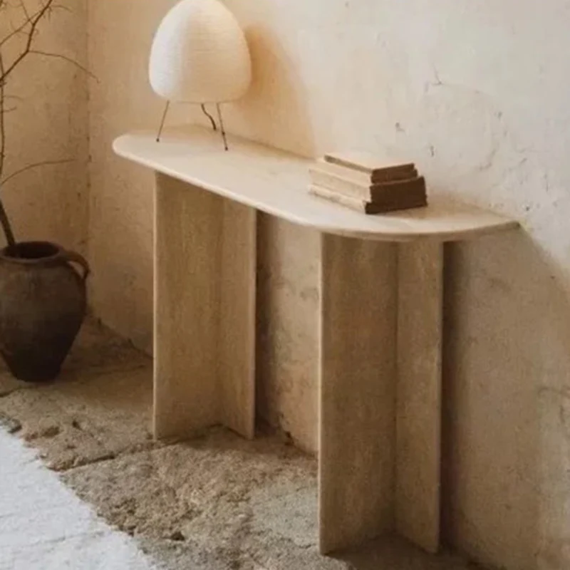 Modern Minimalist Natural Travertine Premium Console Table For Entryway & Living Room