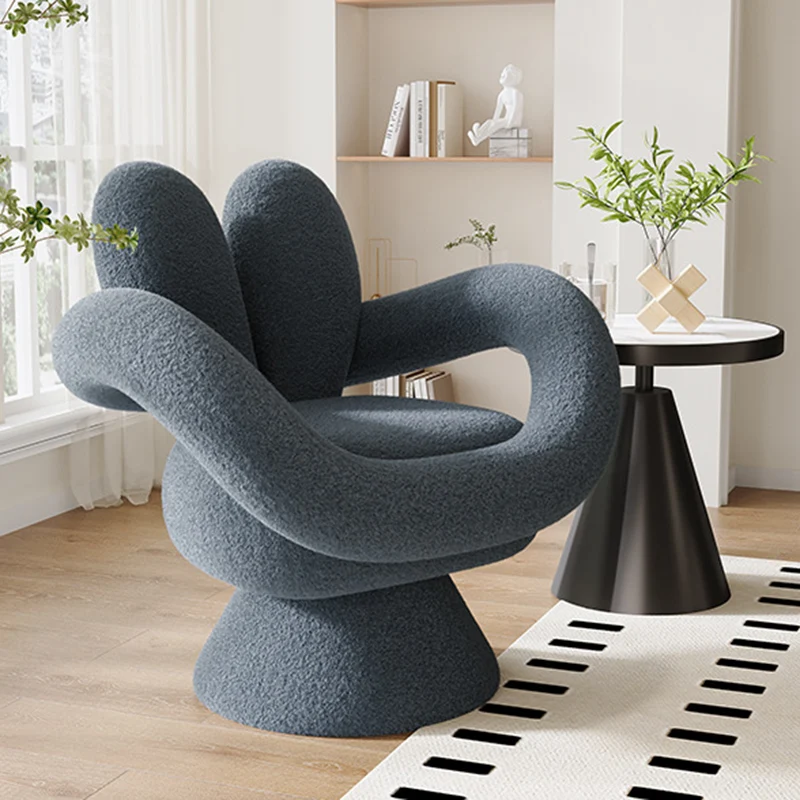 Contemporary Nordic Lamb Fleece Solid Wood Plywood Round Rabbit Accent Chair Swivel Armrest Backrest For Living Room