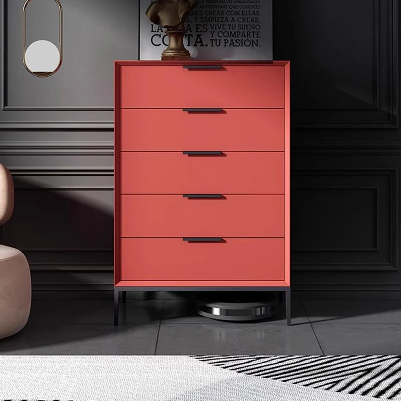 Modern Minimalist Solid Wood Oriented Strand Board Carbon Steel Rectangular Storage Cabinet 5-Drawer For Living Room