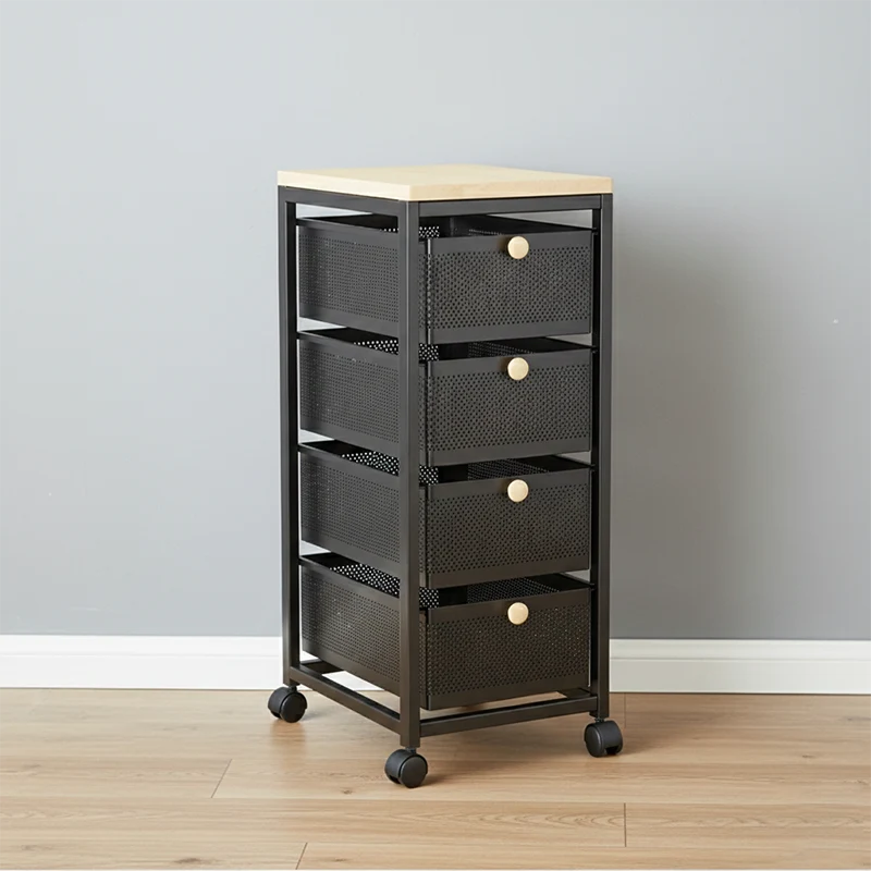 Modern Minimalist MDF Carbon Steel End Table 4/5-Drawer Movable Space-Saving Organizer For Living Room