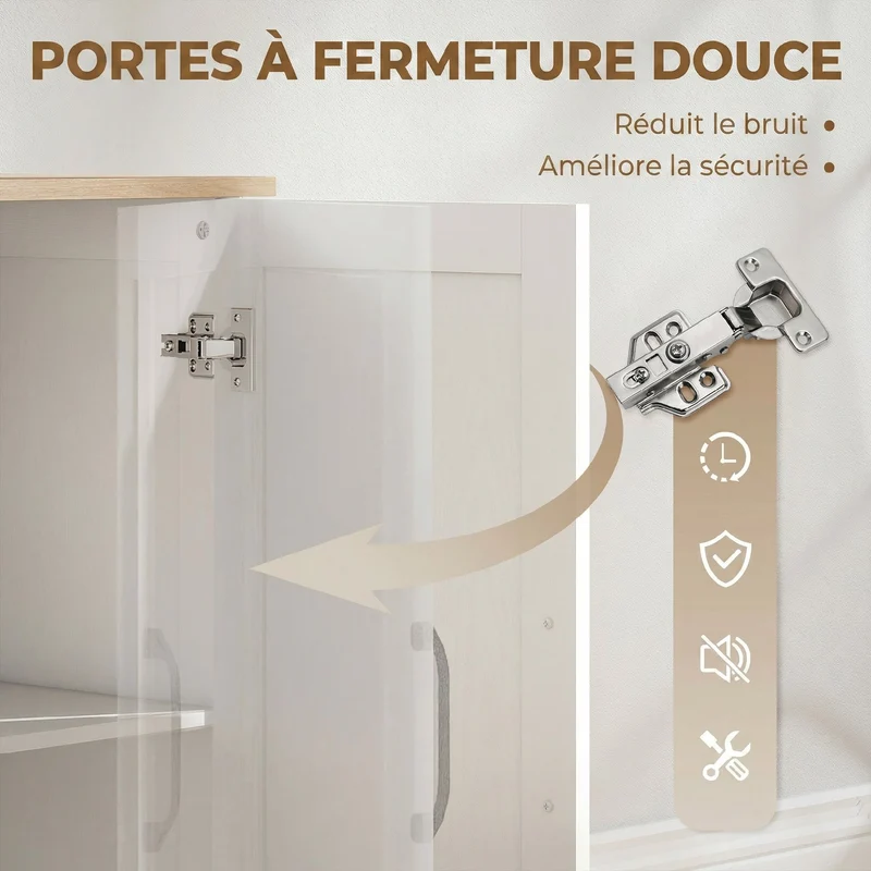 Buffet salon rangement 110 x 35 x 80,4 cm fermeture douce anti basculement style moderne en panneau de particules blanc 21_0003654