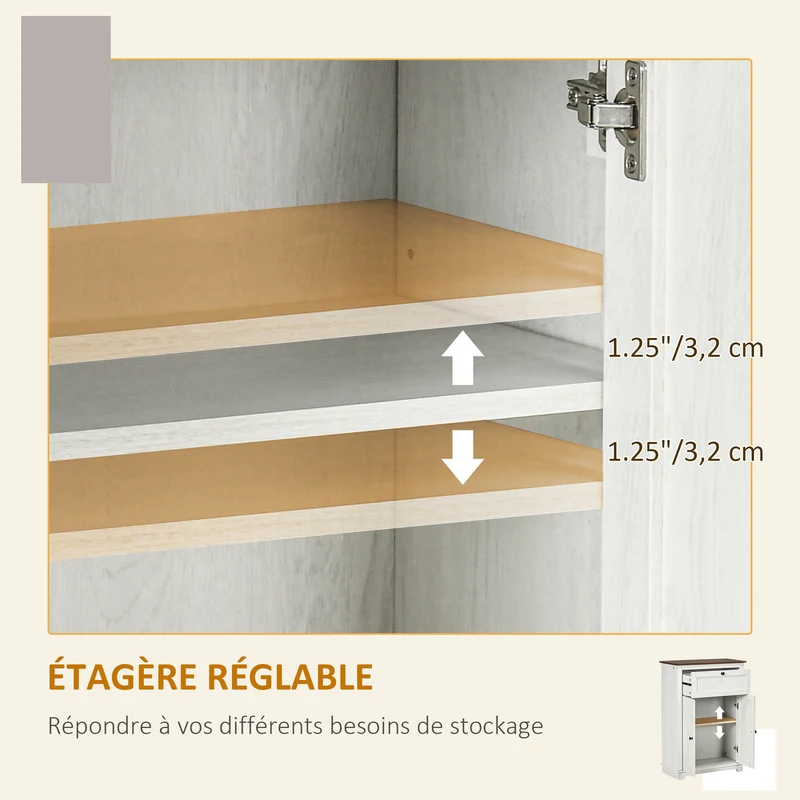 Buffet salon 60 x 30 x 87,5 cm plan spacieux tiroir et étagère réglable contemporain en panneau de particules blanc 21_0002900