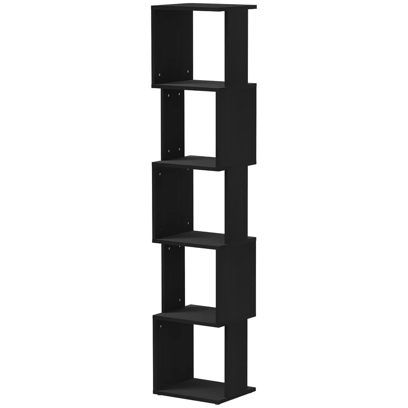 Bibliothèque étagère 5 niveaux salon 33 x 28 x 161 cm rangement compact sécurisé moderne en panneau de particules noir 21_0002489