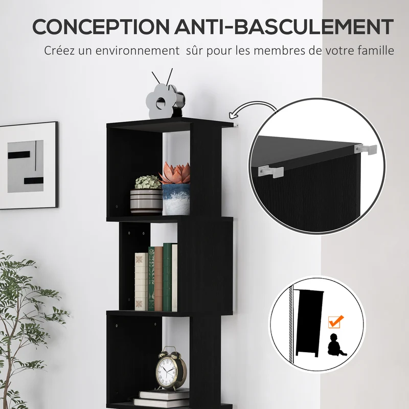 Bibliothèque étagère 5 niveaux salon 33 x 28 x 161 cm rangement compact sécurisé moderne en panneau de particules noir 21_0002489