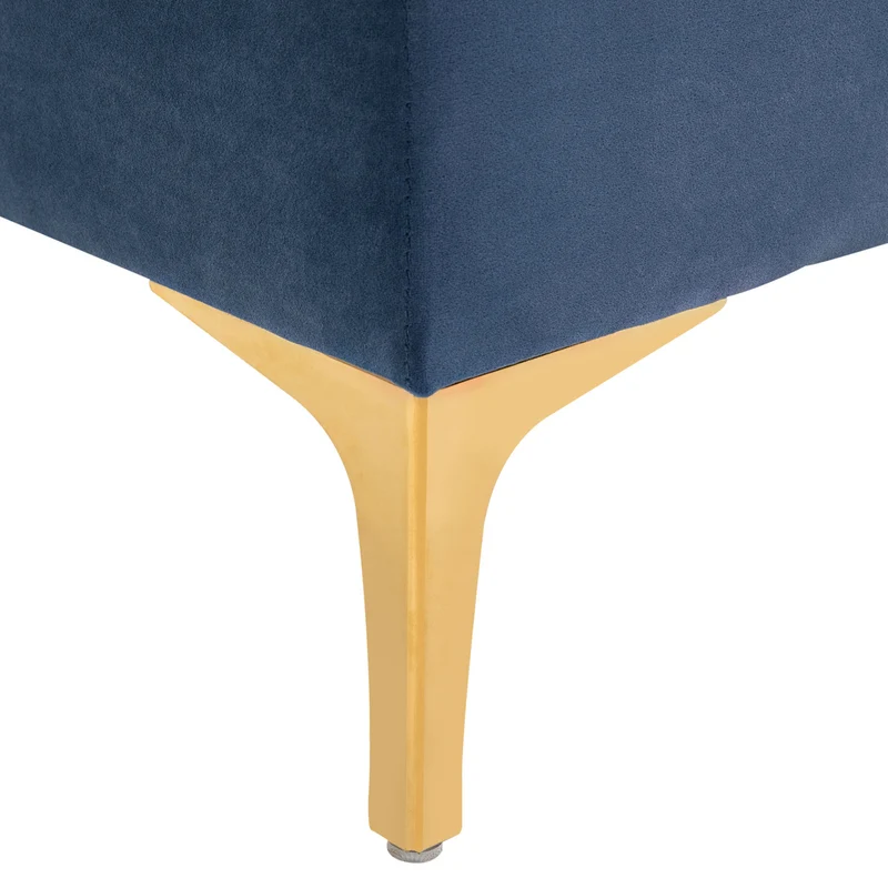 Banquette capitonnée bout de lit 118 x 45 x 42 cm rangement et confort classique chic piètement doré en polyester bleu 21_0001415