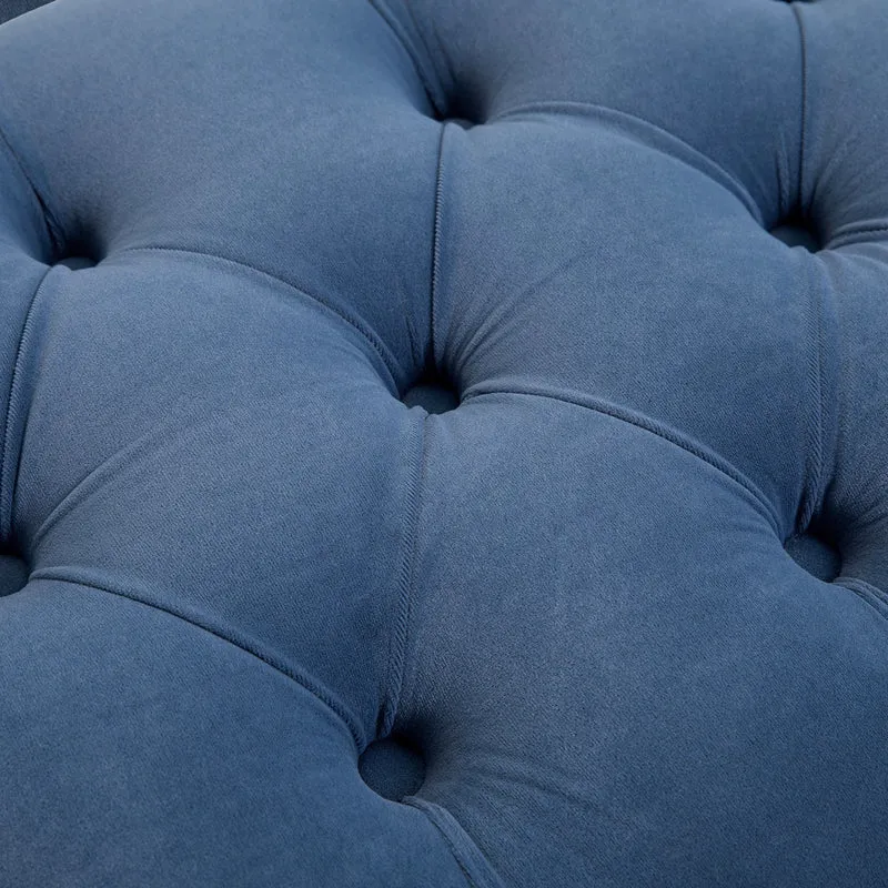 Banquette capitonnée bout de lit 118 x 45 x 42 cm rangement et confort classique chic piètement doré en polyester bleu 21_0001415