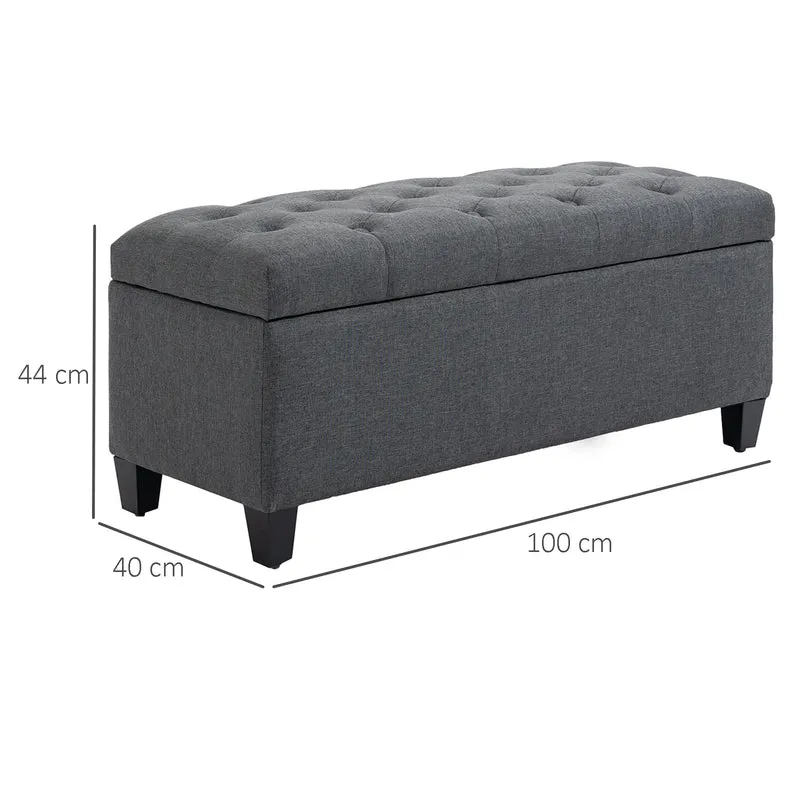 Banc de rangement bout de lit 100 x 40 x 44 cm capitonné détails boutonnés rangement vintage en polyester gris foncé 21_0002848