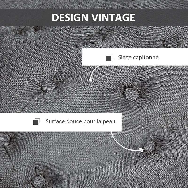 Banc de rangement bout de lit 100 x 40 x 44 cm capitonné détails boutonnés rangement vintage en polyester gris foncé 21_0002848