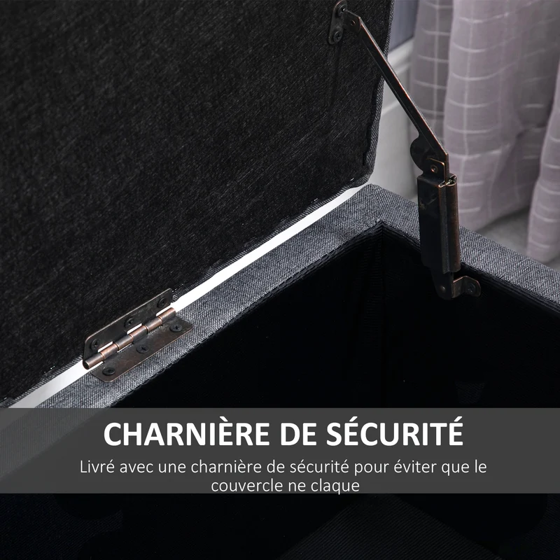 Banc de rangement bout de lit 100 x 40 x 44 cm capitonné détails boutonnés rangement vintage en polyester gris foncé 21_0002848