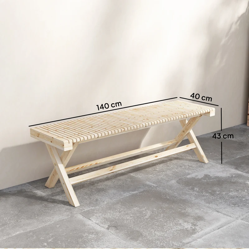 Banc de jardin assise à lattes 140 x 40 x 43 cm 2 places support 240 kg design rustique pour terrasse en bois naturel 21_0005735