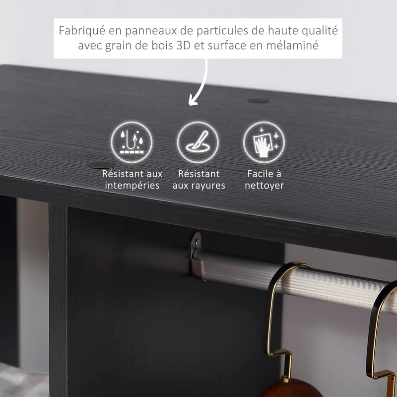 Armoire penderie mobile ouverte 80 x 40 x 128 cm avec barre de penderie moderne épuré en panneau de particules noir 21_0001404