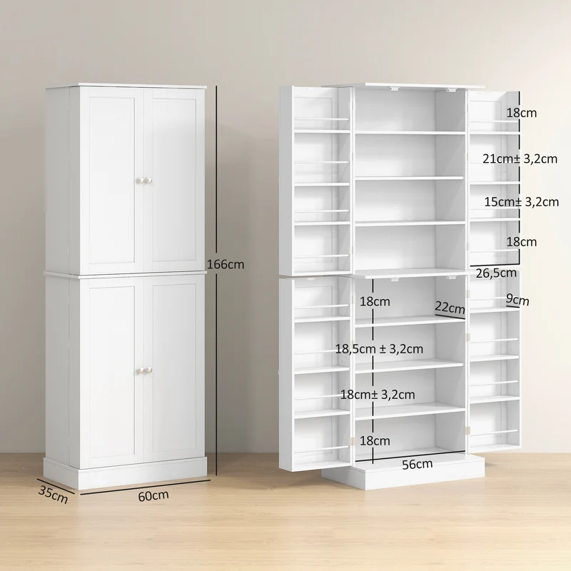 Armoire de cuisine 60 x 35 x 166 cm étagères réglables anti-basculement moderne pratique en panneau de particules blanc 21_0003232