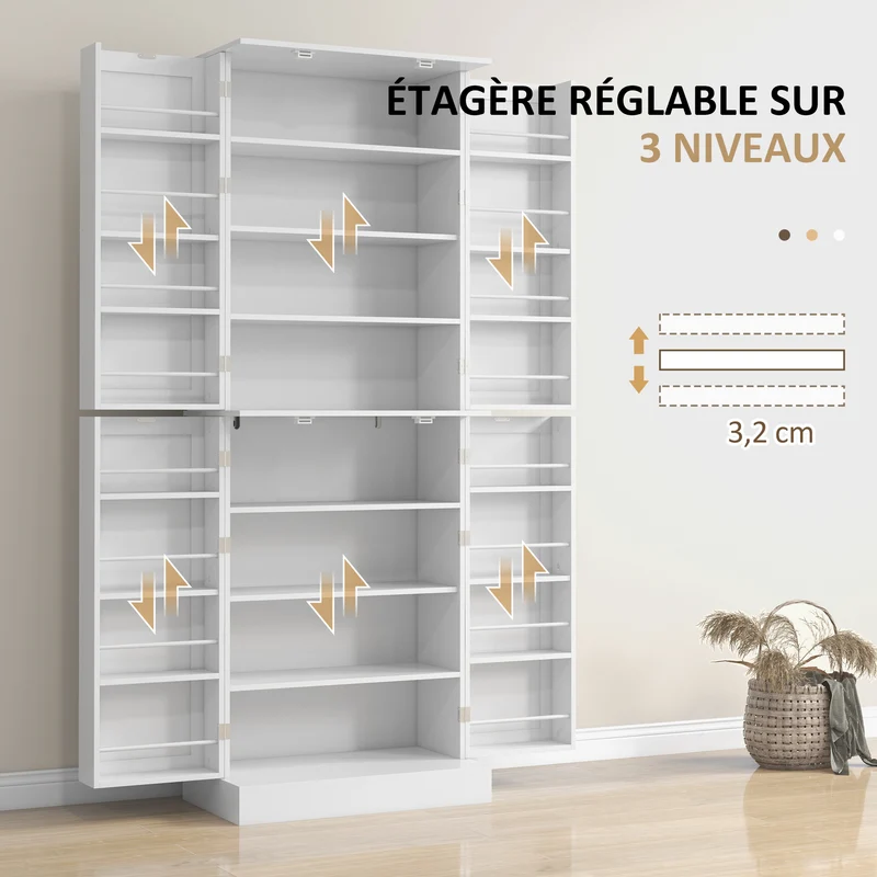 Armoire de cuisine 60 x 35 x 166 cm étagères réglables anti-basculement moderne pratique en panneau de particules blanc 21_0003232