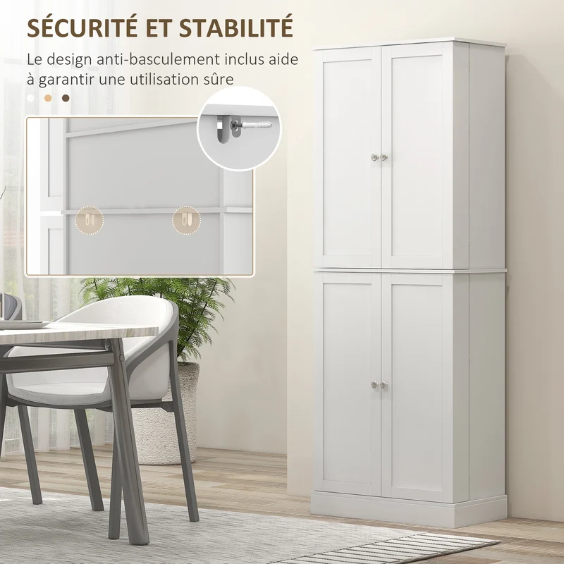 Armoire de cuisine 60 x 35 x 166 cm étagères réglables anti-basculement moderne pratique en panneau de particules blanc 21_0003232