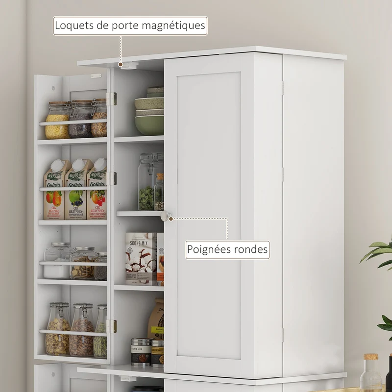 Armoire de cuisine 60 x 35 x 166 cm étagères réglables anti-basculement moderne pratique en panneau de particules blanc 21_0003232