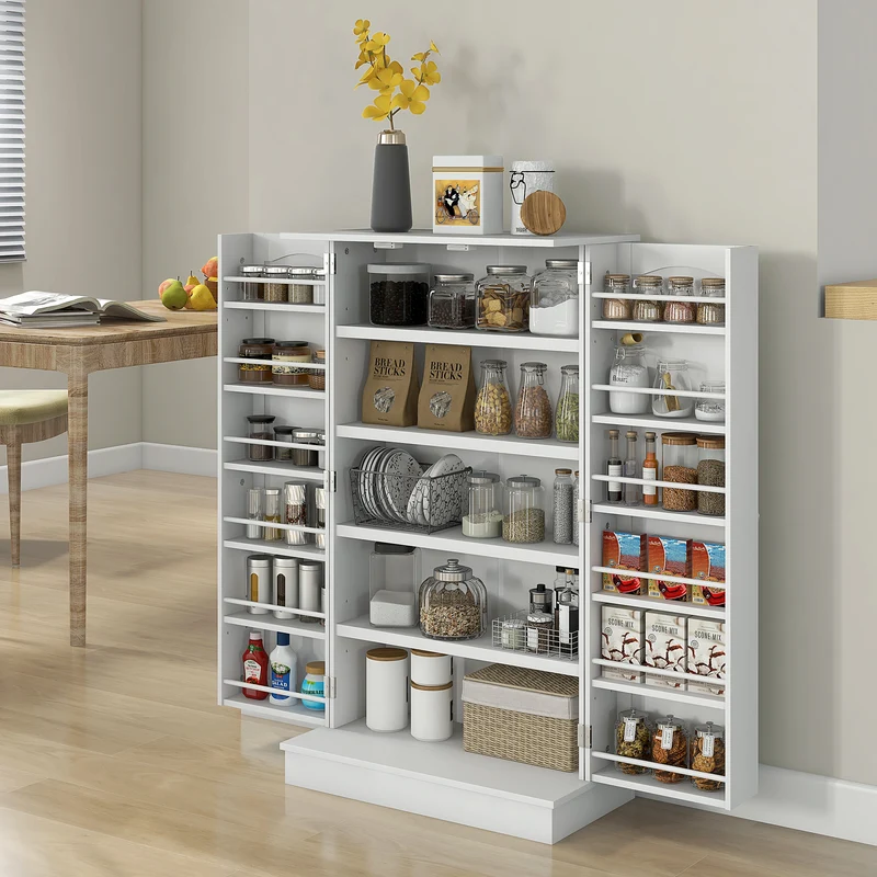 Armoire de cuisine 60 x 30 x 104 cm 5 étagères 12 porte-épices rangement sécurisé style épuré fini peint en MDF blanc 21_0003200