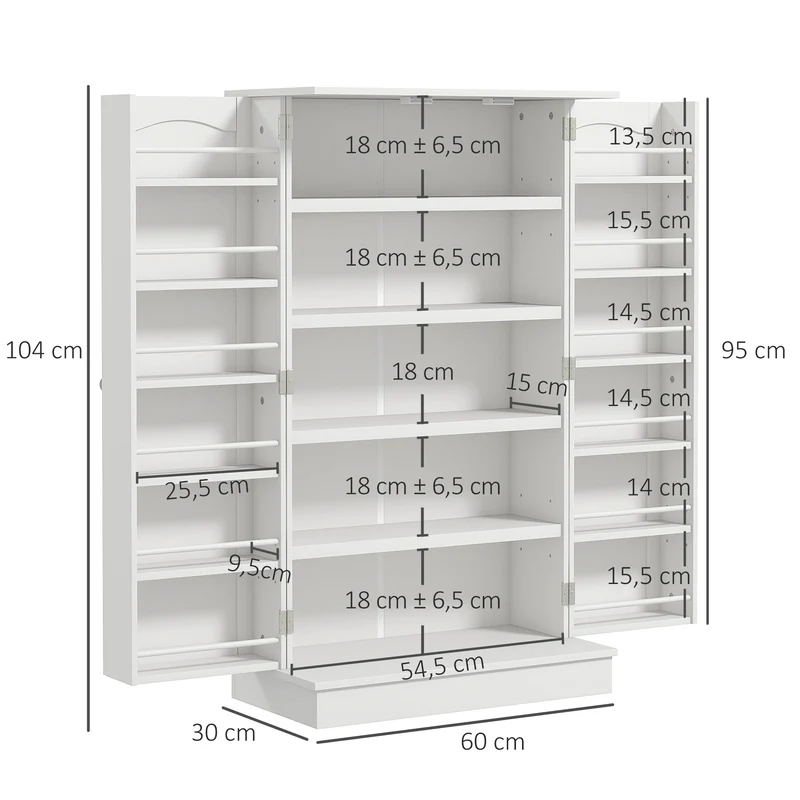 Armoire de cuisine 60 x 30 x 104 cm 5 étagères 12 porte-épices rangement sécurisé style épuré fini peint en MDF blanc 21_0003200