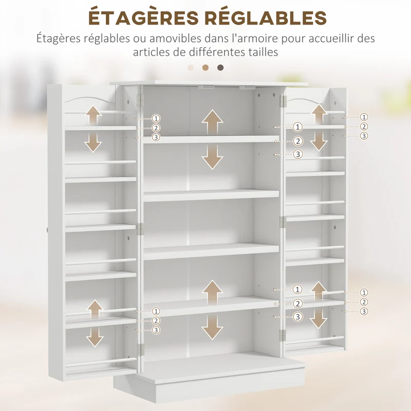 Armoire de cuisine 60 x 30 x 104 cm 5 étagères 12 porte-épices rangement sécurisé style épuré fini peint en MDF blanc 21_0003200