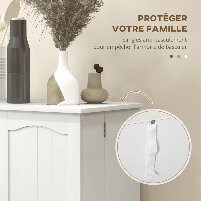 Armoire de cuisine 60 x 30 x 104 cm 5 étagères 12 porte-épices rangement sécurisé style épuré fini peint en MDF blanc 21_0003200
